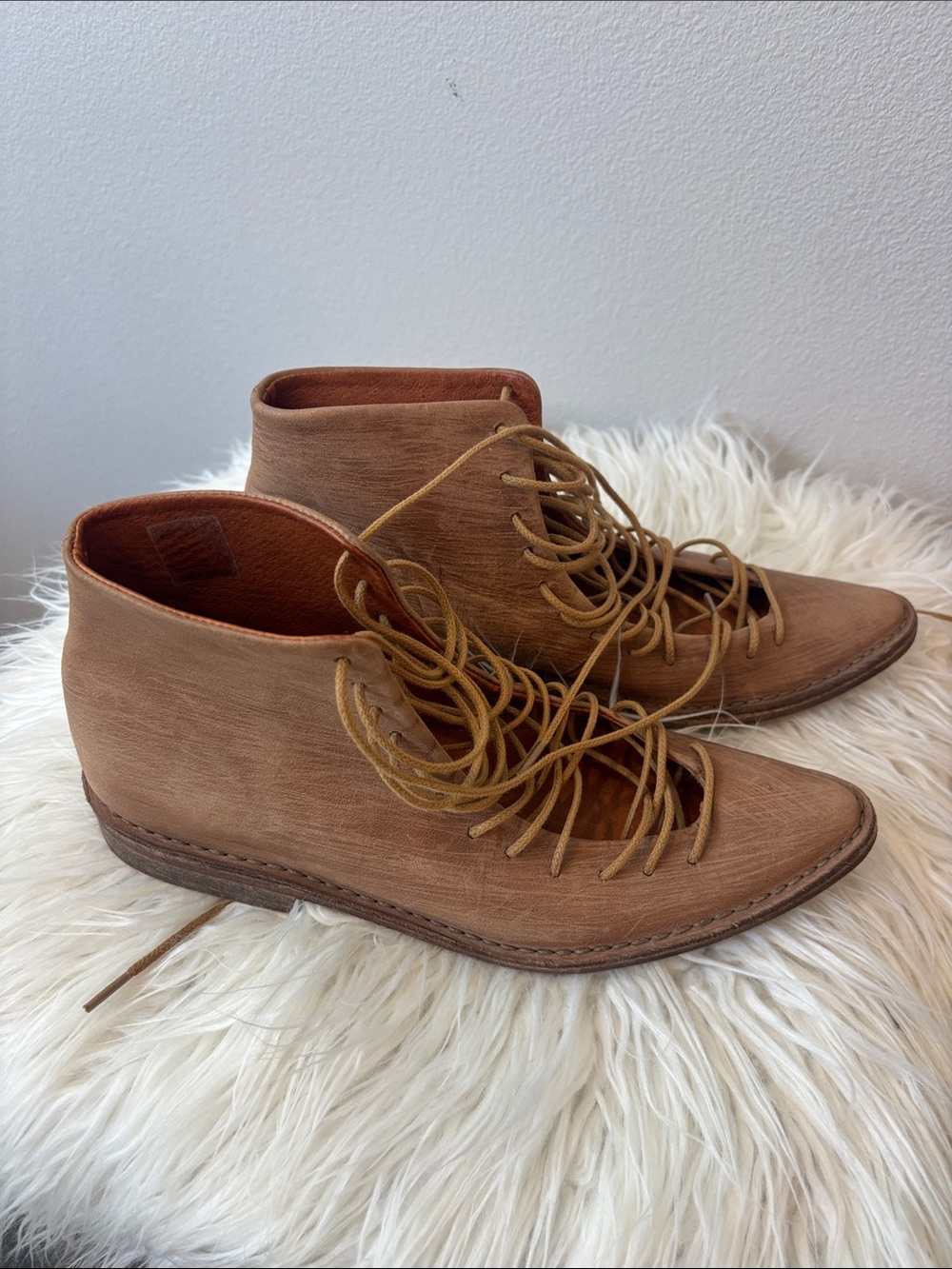 Free People Women’s Tan Leather Lace-Up Ankle Boots